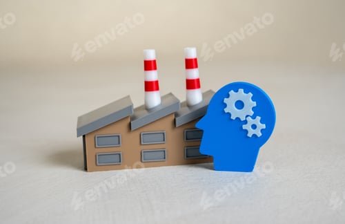 Preview: Industrial plant and symbol of human thought. Creativity and engineering technology. R&D
