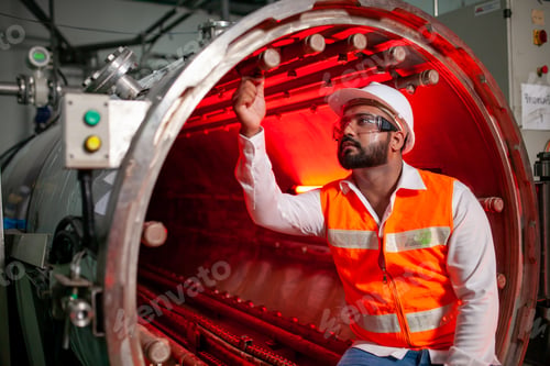 Preview: professional technician engineer with safety hard hat working in industrial factory.
