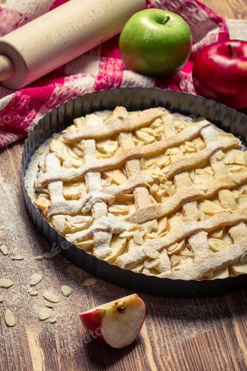 Preview: Apple pie with fresh fruits and ingredients