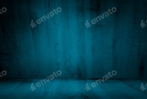 Preview: Vintage grunge blue concrete texture studio wall background with vignette.
