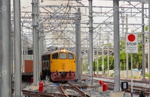 Preview: Train or tram on railway in urban city in public transportation. Vehicle