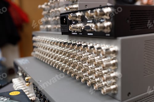 Preview: Commutation panel of telecommunication video switcher broadcast for TV channel translation