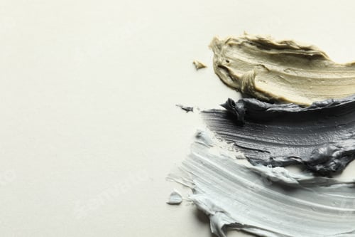 Preview: Samples of face mask on light background, flat lay. Space for text
