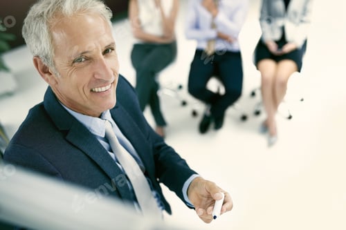 Preview: He makes presentations look easy. Shot of a group of businesspeople in a presentation.
