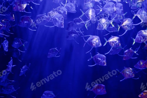 Preview: School of look down fish on aquarium tank