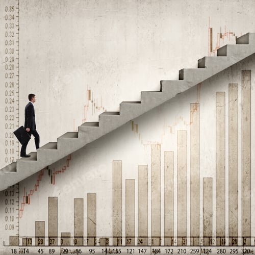 Preview: Young Businessman Walking Up On Staircase Representing Success Concept