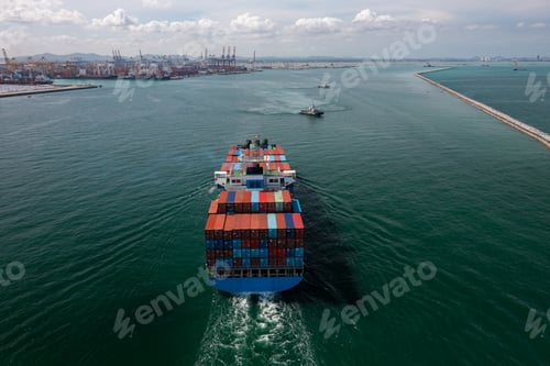 Preview: Cargo Ship Entering Busy Container Port