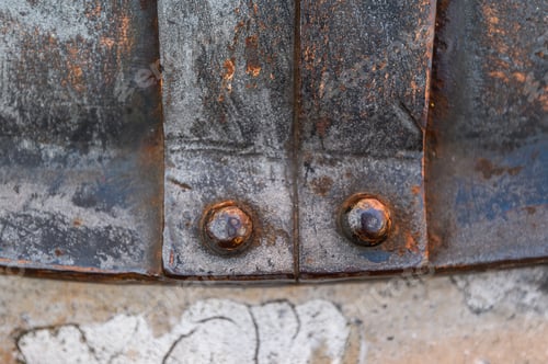 Preview: Old metal rivet, texture of old metal, marble. Venice, Italy.