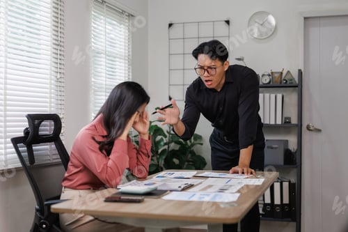 Preview: Manager reprimanding employee for bad results in the office
