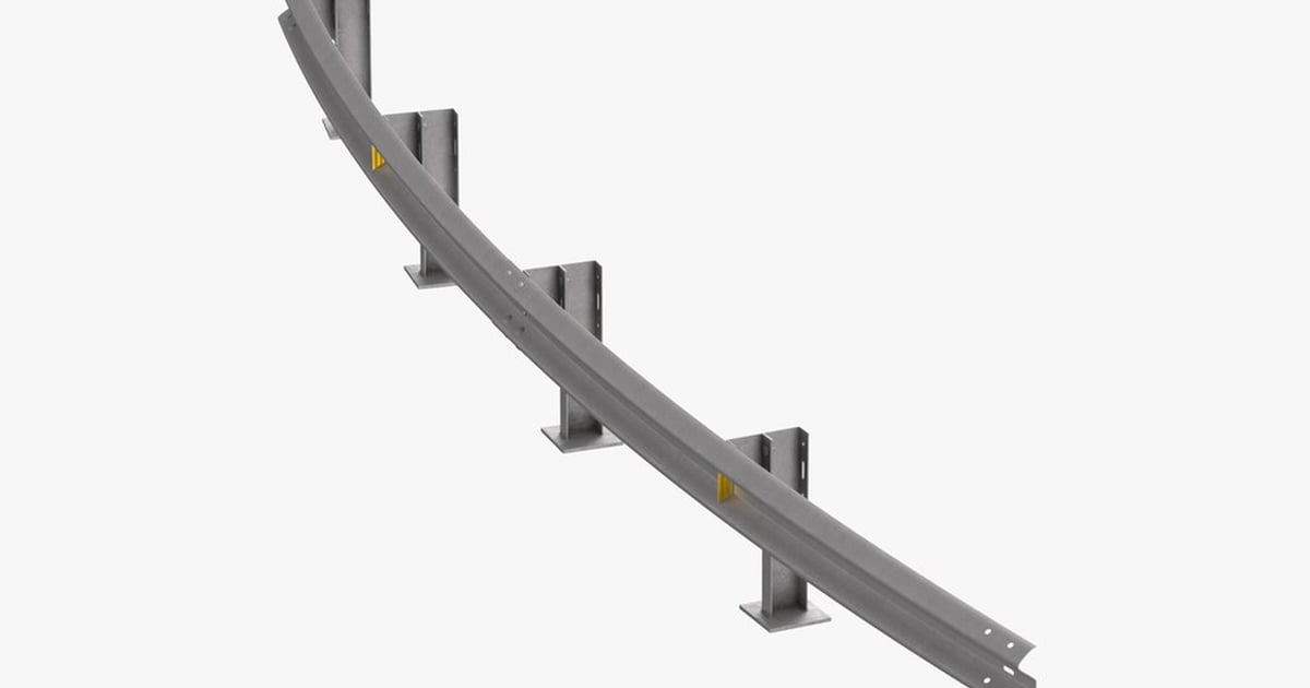 Curved W-Beam Guardrail Section - 20m Radius 3D, Incl. crash barrier ...