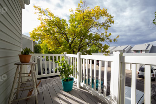 Preview: White house terrace design with decorative houseplants