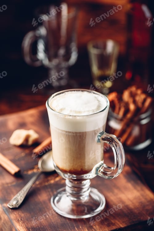 Preview: Irish coffee in drinking glass