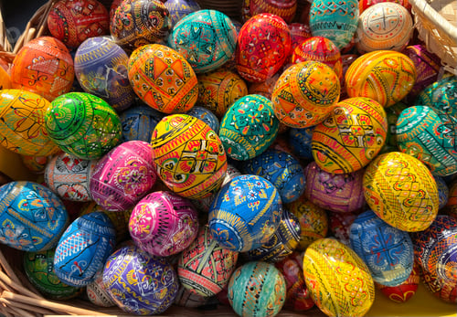 Preview: Beautiful colorful decor for Easter. Traditional Easter painted colorful eggs.