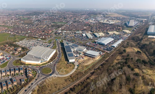 Preview: Aerial panoramic skyline view Castleford and Glasshoughton in West Yorkshire, UK