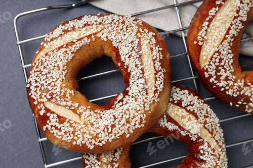 Preview: Concept of tasty food - bagel, top view