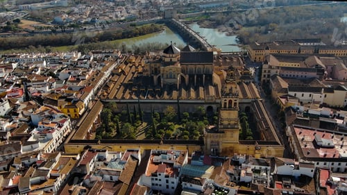 Preview: Aerial view of Mosque Cathedral of Cordoba, Roman bridge, Andalusia, Spain