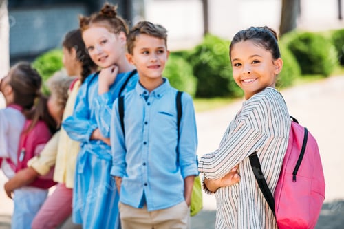 Preview: group of adorable schoolchildren spening time together after school