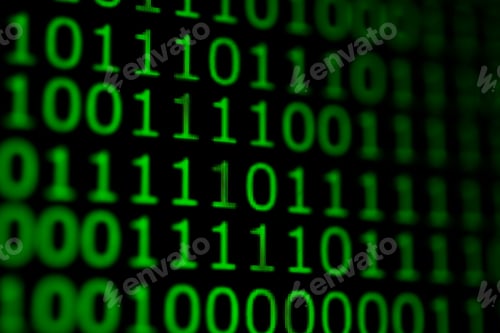 Vista previa: Numerical continuous code in green color, abstract web data in binary code.