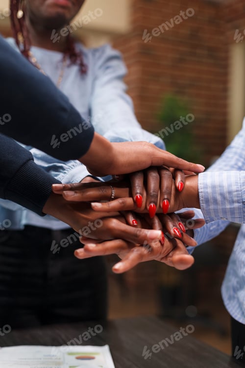 Preview: Marketing company employees celebrating successful startup project results