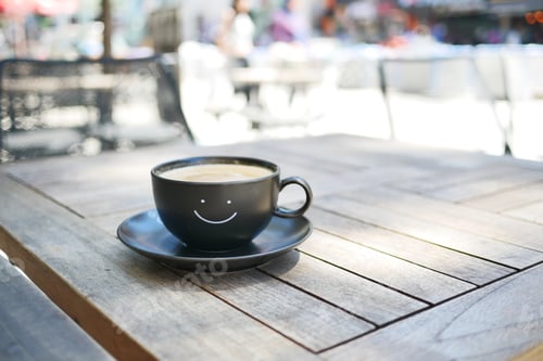 Preview: black coffee cup with smile shape design on it