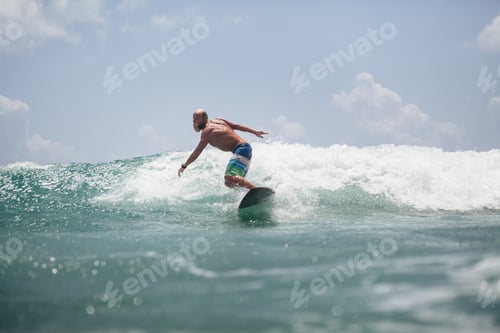 Preview: surfer man surfing on waves splash actively