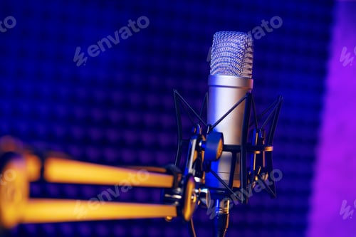 Preview: Close up of professional microphone in recording studio