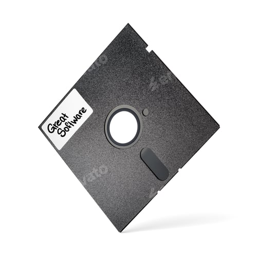 Preview: 5.25 inch floppy disk isolated on white. Old diskette with label Great Software.