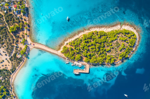 Preview: Aerial view of beutiful small island in sea bay at sunny day