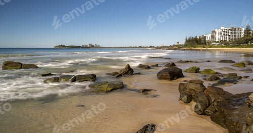 Preview: Beautiful scenery of rock formations on the coast in Mooloolaba, Australia