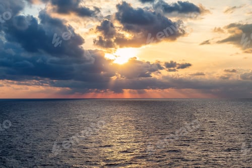 Preview: Dramatic Colorful Sunset Sky over Mediterranean Sea. Nature Background.