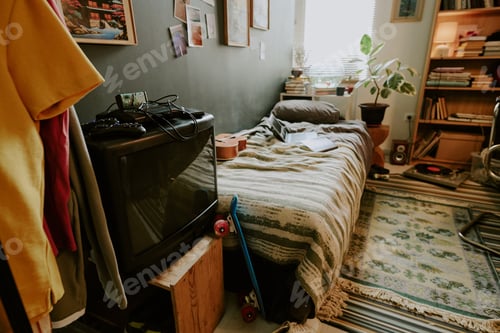 Preview: Old Fashioned TV Next to Single Bed