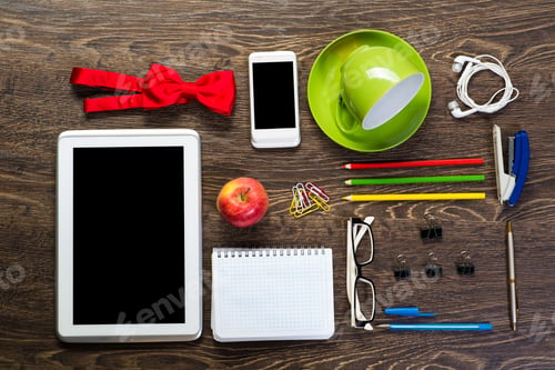 Preview: items laid on the table, still life