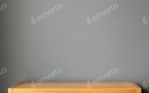 Preview: wooden shelf and grey wall