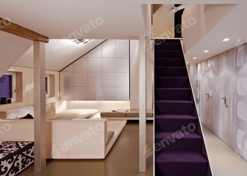 Preview: Modern Interior Design with Staircase and Bedroom Alcove
