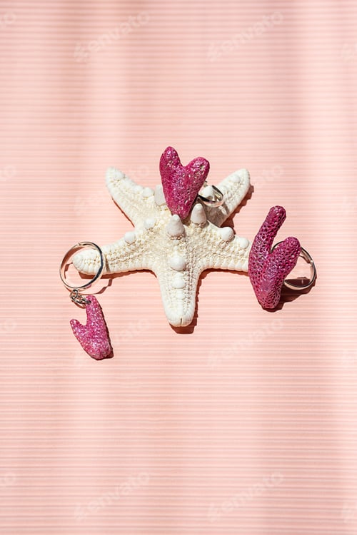 Preview: Craft jewelry rings heart shaped made of painted coral.