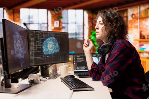 Preview: AI startup office software developer designing and implementing algorithms