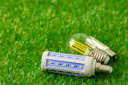 Preview: Energy efficient light bulb lying on grass