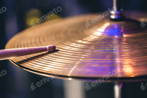 Preview: Close up of a drum cymbal, part of a drum kit copy space.