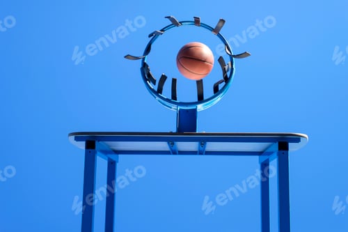Preview: Image of a ball beside a basketball hoop,