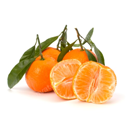 Preview: Fresh Clementines with Leaves on White Background
