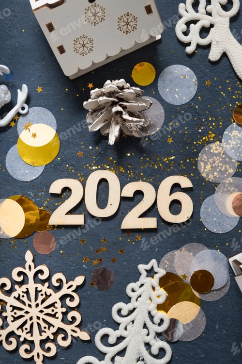 Visualização: Decorações comemorativas e artesanato que dão as boas-vindas ao Ano Novo de 2026 com elementos festivos