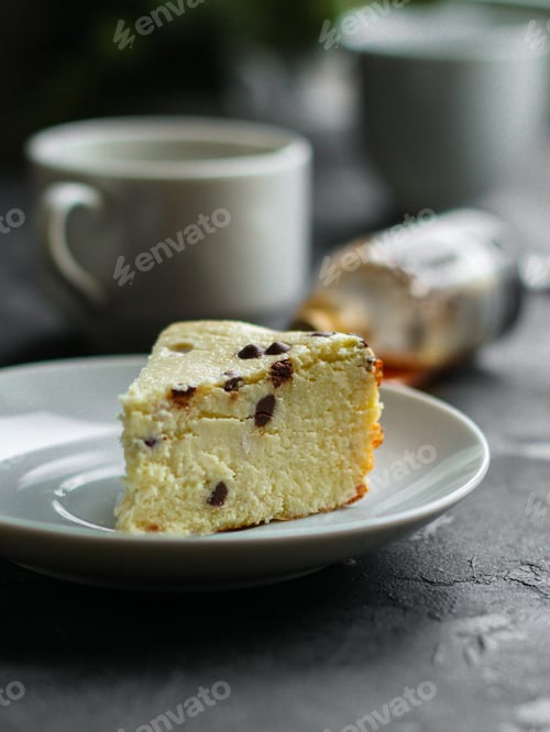 Preview: Cheesecake, Cottage Cheese Casserole (A Portion Of Sweet Pastries). Top View. Food Background