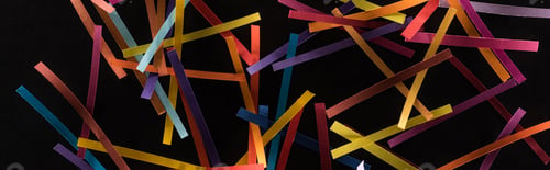 Vista previa: top view of multicolored abstract lines scattered isolated on black background, connection and
