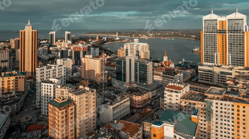 Preview: View of Dar es Salaam, Tanzania, showing a vibrant cityscape with tall buildings