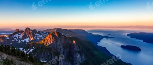 Preview: Canadian Mountain Landscape. Sunrise Sky. Howe Sound, British Columbia, Canada