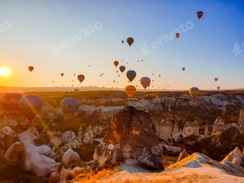 Preview: Hot air balloons at sunrise. Cappadocia, Turkey