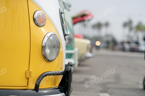 Preview: Close up of vintage yellow car bumber and lamps