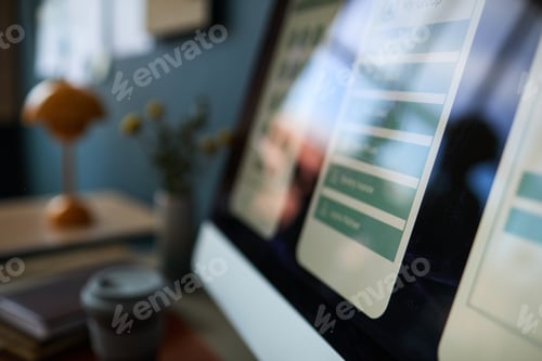 Preview: Close up of Computer Monitor Displaying User Interface Design in Office
