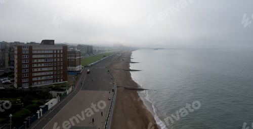 Preview: Drone aerial scenery of Brighton City and coast in Sussex United Kingdom. Top view of cityscape