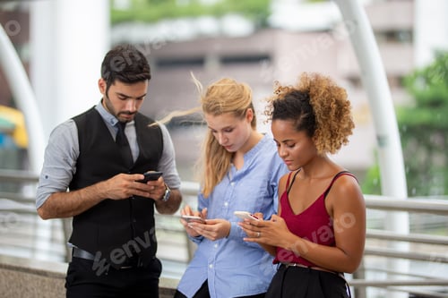 Preview: Diversity teamwork of successful colleagues and business people outdoor